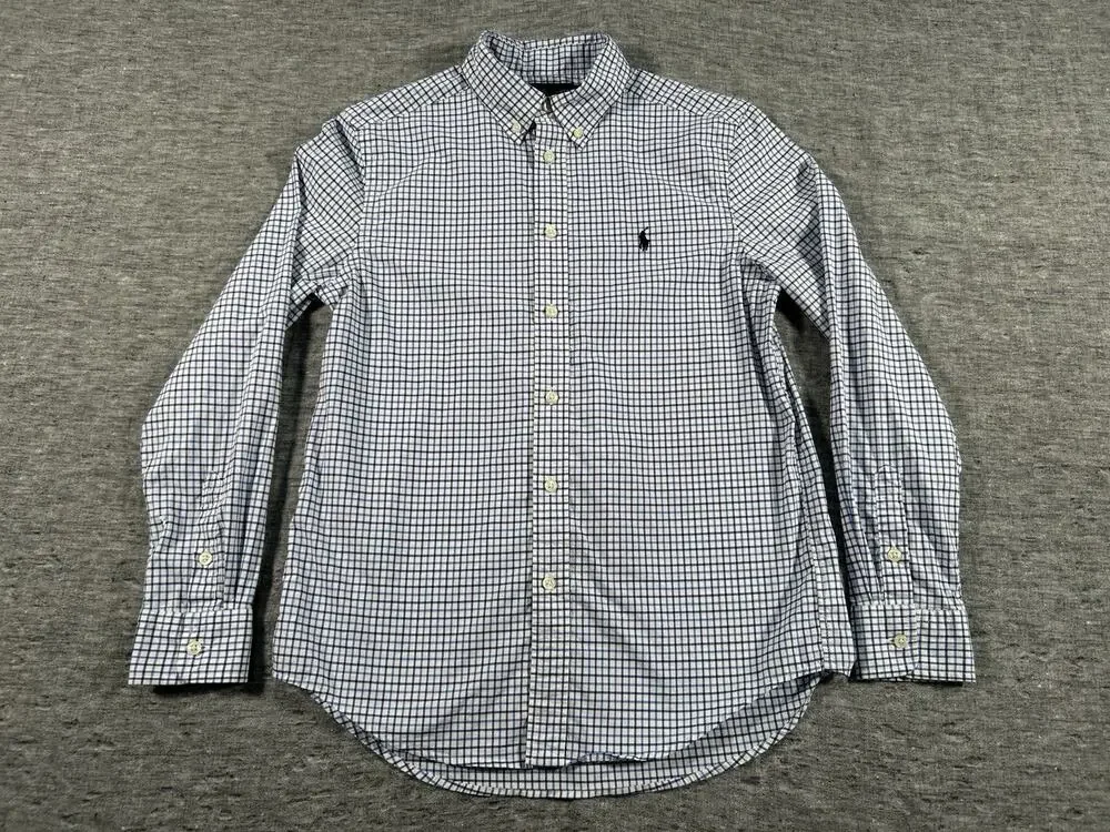 Ralph Lauren Natural Stretch Shirt Boys Large 14-16 Plaid Long Sleeve Cotton